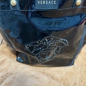 Versace Shiny Black Tote Bag